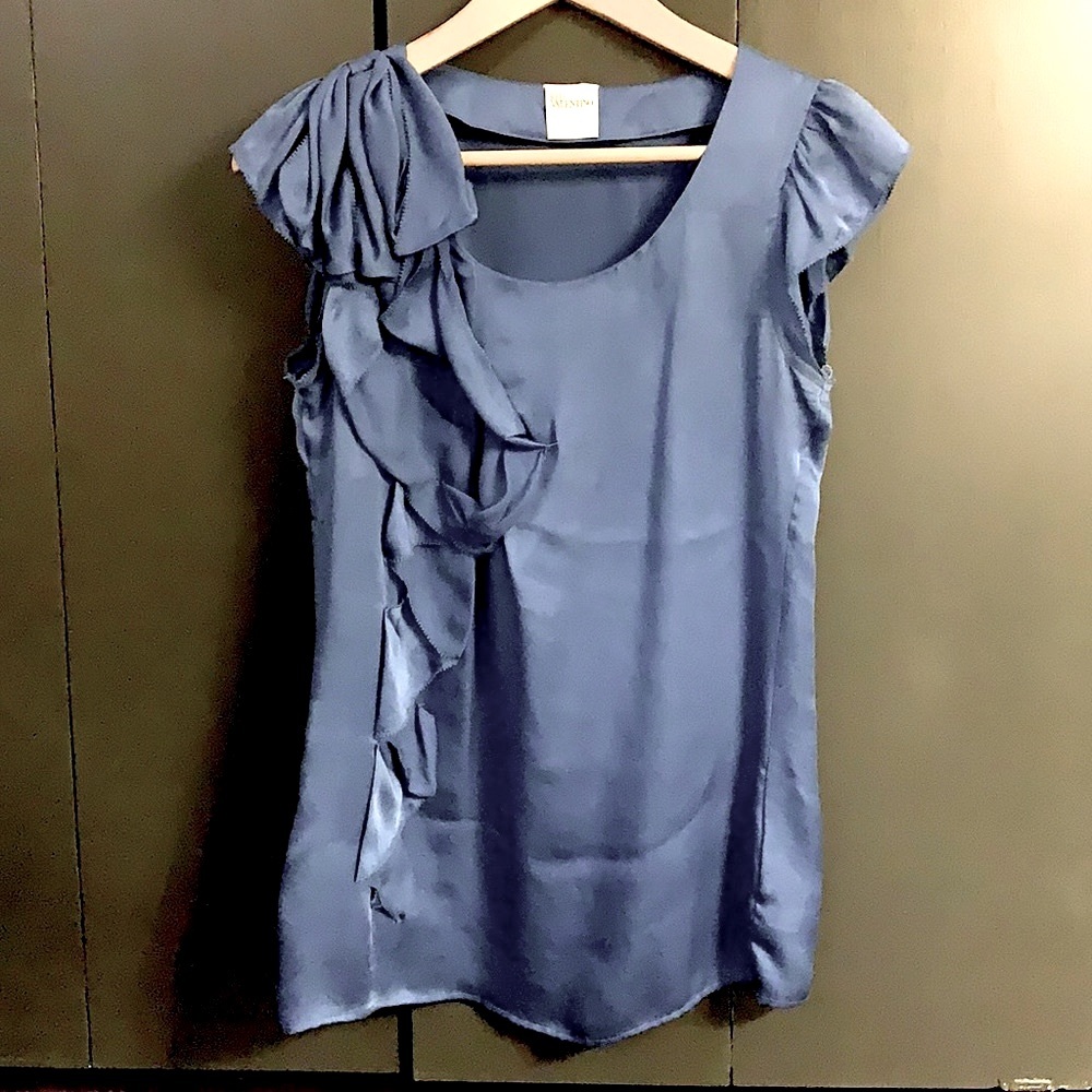 Valentino Blue Silk Drape Detail Top
